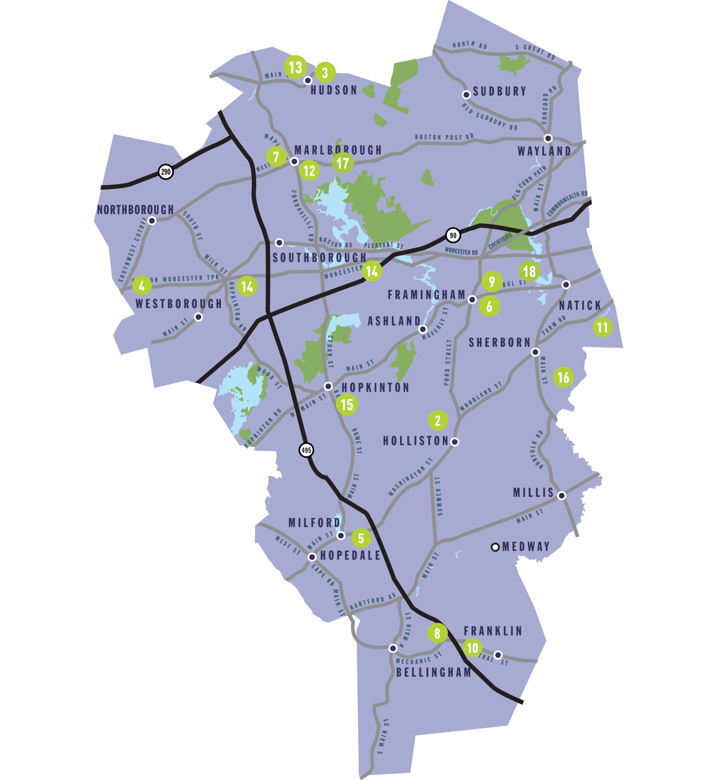 Metrowest Boston regional map breweries