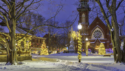 Natick Center Holiday Lights Winter Snow credit Juergen Roth small cropped